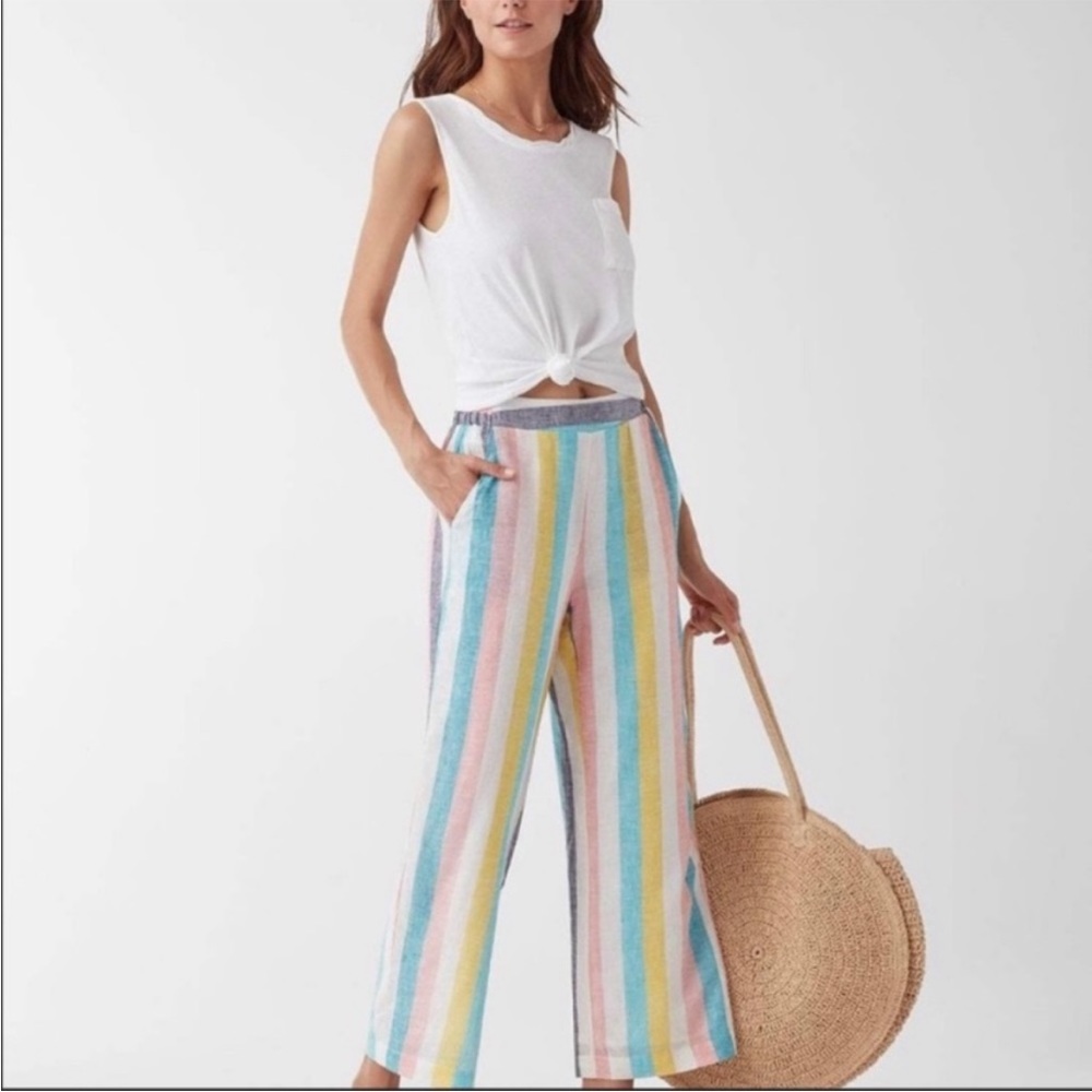 Splendid x Gray Malin Stripe Linen Rainbow Pants Summer Beach Pants Size L
